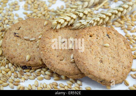 Integrale Cookies und Sticks von Weizen auf weiß Stockfoto