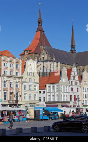 Neuen Markt mit St. Marien Kirche, Marienkirche, Hanse Stadt Rostock, Mecklenburg-Vorpommern Pommern, Deutschland Stockfoto