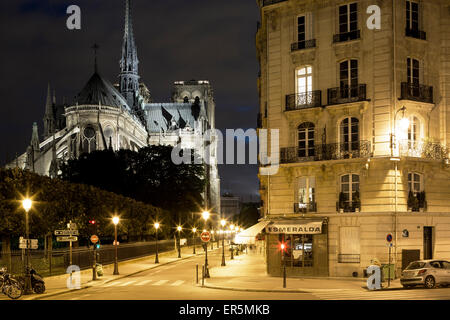 Anzeigen von Pont-Saint-Louis in Rue du Cloitre-Notre-Dame in Richtung Cathedrale Notre-Dame de Paris, Ile De La Cite, Paris, Fra Stockfoto