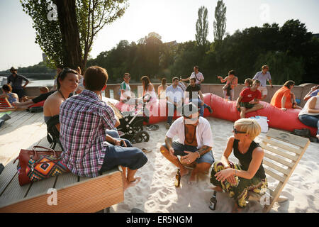 Kulturstrand an Corneliusbruecke, München, Bayern, Deutschland Stockfoto