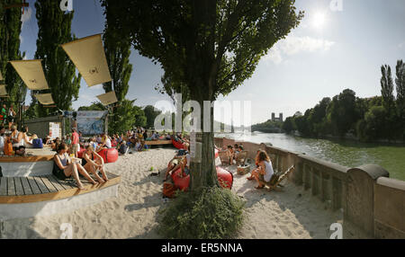 Kulturstrand an Corneliusbruecke, München, Bayern, Deutschland Stockfoto