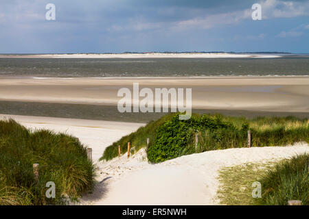 Dünen und Strand, Blick auf die Insel Baltrum, Insel Langeoog, Nationalpark, Unesco World Heritage Site, Nordsee, Ost-friesischen Isl Stockfoto