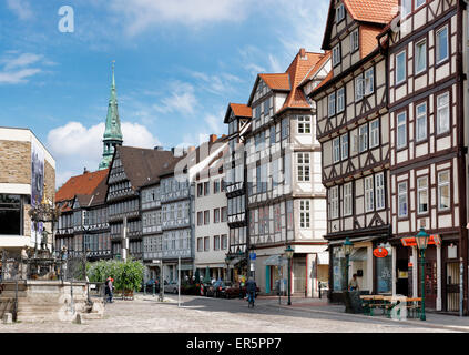 Holzmarkt mit Fachwerkhäusern und Kreuzkirche, Hannover, Niedersachsen, Deutschland Stockfoto