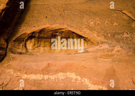 Petroglyphen, Wadi Rum, Jordanien, Naher Osten Stockfoto