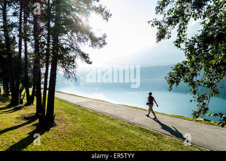 Blick auf den St. Moritzer See, St. Moritz, Oberengadin, Graunbuenden, Schweiz Stockfoto