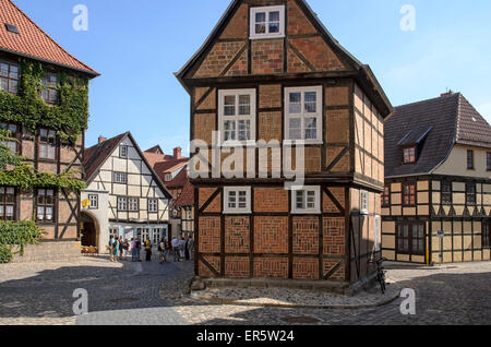 Fachwerkhäuser am Finkenherd, Quedlinburg, Harz, Sachsen-Anhalt, Deutschland, Europa Stockfoto