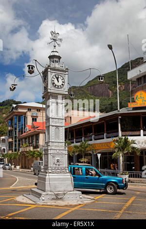 Uhrturm, Afrika, Indischer Ozean, Insel Mahe, Seychellen, Victoria Stockfoto