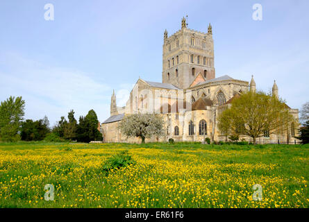 Die Abtei Kirche St Mary die Jungfrau, Tewkesbury, Gloucestershire, England Stockfoto