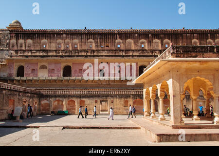Innenhof, Amber Fort, Jaipur, Rajasthan, Indien Stockfoto