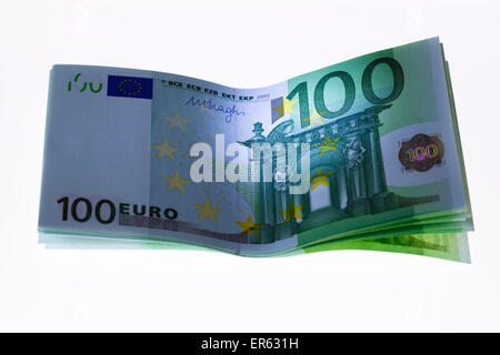 Mehrere hundert Euro-Scheine, Notizen Stockfoto