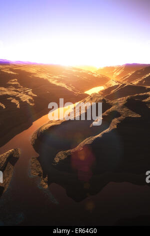 Luftaufnahme von einer Schlucht mit einer Schuld Entwässerungbassin Natursee 3D Grafik Stockfoto