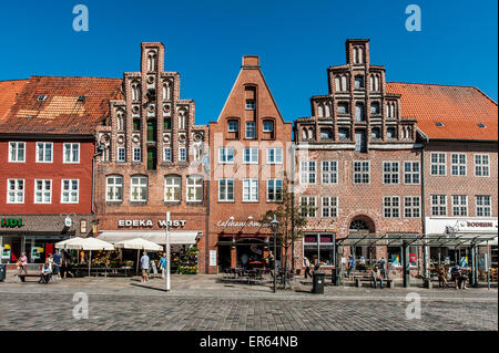 Giebel Häuser, Platz Am Sande, Lüneburg, Niedersachsen, Deutschland Stockfoto