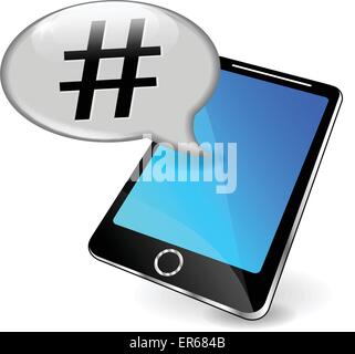 Vektor-Illustration des Mobiltelefons mit Hashtag Sprechblase Stock Vektor