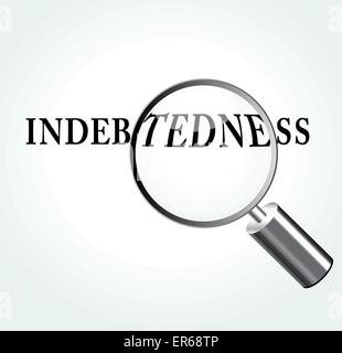 Vektor-Illustration der Verschuldung abstraktes Konzept mit Lupe Stock Vektor