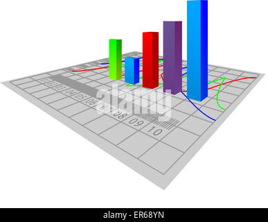 Bei dreidimensionalen Diagrammen, Statistiken, Analyse der isoliert auf weißem Hintergrund Stockfoto