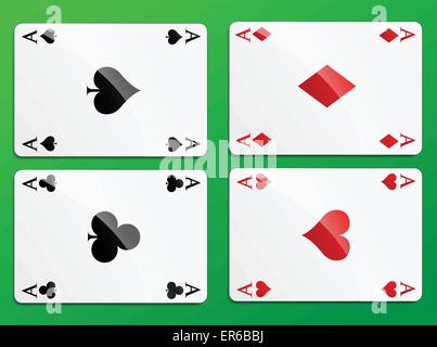 Vektor-Illustration von vier Asse Spielkarten auf grünem Hintergrund Stock Vektor