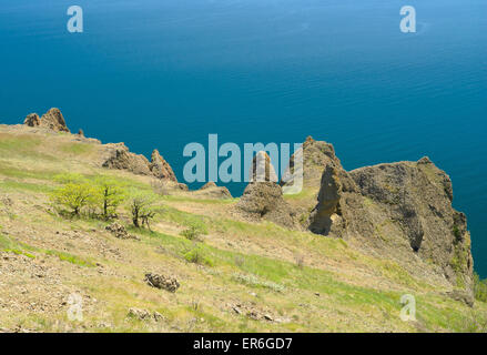 Jungfräulichen Küstenlandschaft in Karadag Natur reserve im Osten der Krim, Ukraine. Stockfoto