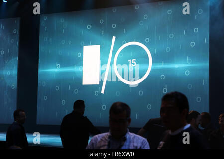 San Francisco, USA. 28. Mai 2015. Das Logo von der Entwicklerkonferenz Google i/o ist im Moscone Center West in San Francisco, USA, 28. Mai 2015 sehen. Rund 6.000 Teilnehmer an der Konferenz in San Francisco teilnehmen. Foto: Christoph Dernbach/Dpa/Alamy Live News Stockfoto