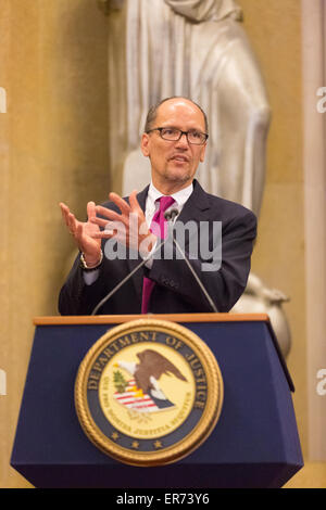 US Secretary Of Labor Thomas Perez liefert Hinweise auf der United States Attorneys Konferenz 7. Mai 2015 in Washington, DC. Stockfoto