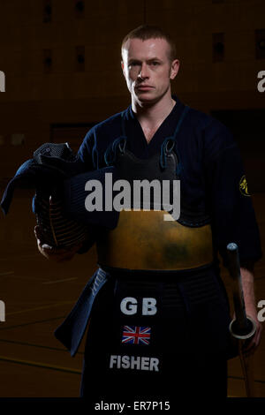 Tokio, Japan. 28. Mai 2015. Andy Fisher von der GB Kendo Herrenmannschaft. Kendo-WM beginnt 29. Mai im Nippon Budokan Credit: Peter Blake/Alamy Live News Stockfoto