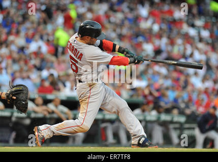 Arlington, Texas, USA. 28. Mai 2015. Boston Red Sox zweite base Dustin Pedroia #15 bei einem MLB-Spiel zwischen den Boston Red Sox und die Texas Rangers im Globe Life Park in Arlington, TX Boston besiegt Texas 5-1 Credit: Cal Sport Media/Alamy Live News Stockfoto