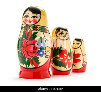 Russische Puppen Matreshka auf dem weißen Hintergrund Stockfoto