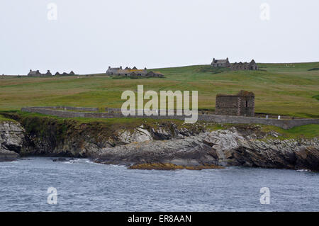 Verfallene Kirche und verlassenen Bauernhof Gebäude Stroma Insel, Caithness, Schottland Stockfoto