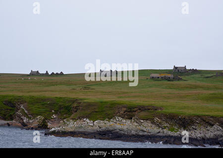 Verfallene Kirche und verlassenen Bauernhof Gebäude Stroma Insel, Caithness, Schottland Stockfoto