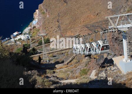 Santorini Seilbahn vom alten Hafen nach Fira Stadt Stockfoto