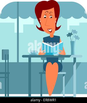 Frau im Café sitzen und ein Buch zu lesen. Stock Vektor