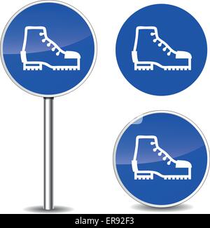 Vektor-Illustration von Sicherheit Schuhe blaues Schild icons Stock Vektor