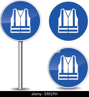 Vektor-Illustration der Sicherheit Weste blaue Zeichen Symbole Stock Vektor
