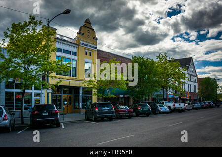 Geschäfte auf der Main Street in Missoula, Montana. Stockfoto