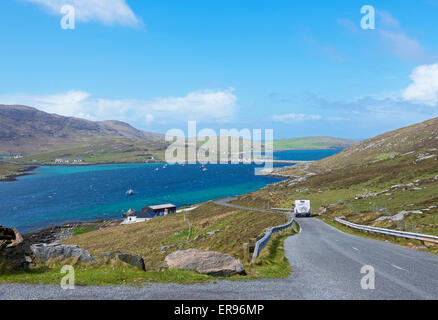 Wohnmobil fahren Sie in Richtung Vatersay, Isle of Barra, äußeren Hebriden, Schottland, Vereinigtes Königreich Stockfoto