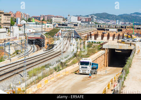 Bau der neuen Station Hochgeschwindigkeitszug (AVE) genannt Sagrera in Barcelona. Stockfoto