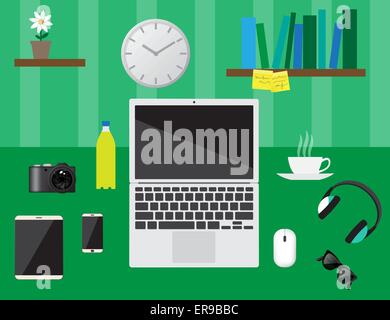 Arbeitsplatzkonzept. Flaches Design. Stock Vektor