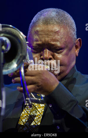 Turin, Italien, 29. Mai 2015. Südafrikanische Jazzmusiker Hugh Masekela in Konzert in Torino Jazz Festival Stockfoto