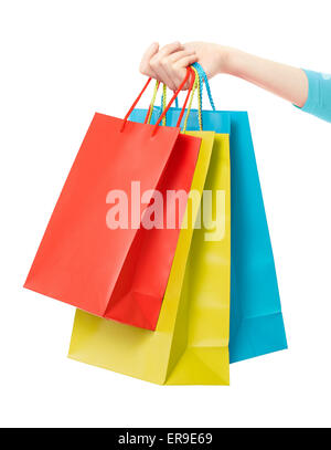 Frau Hand Holding Shopping bags Stockfoto