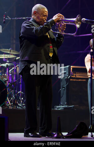 Turin, Italien, 29. Mai 2015. Südafrikanische Jazzmusiker Hugh Masekela in Konzert in Torino Jazz Festival Stockfoto