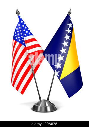 USA, Bosnien und Herzegowina - Miniatur-Flags, Isolated on White Background. Stockfoto