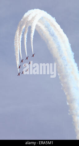 Die Royal Air Force Red Arrows anzeigen Team 2014, Cosford, Shropshire, England, Europa Stockfoto