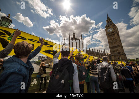 London, UK. 30. Mai 2015. Protest gegen Sparpolitik auf Westminster Bridge Kredit: Guy Corbishley/Alamy Live-Nachrichten Stockfoto