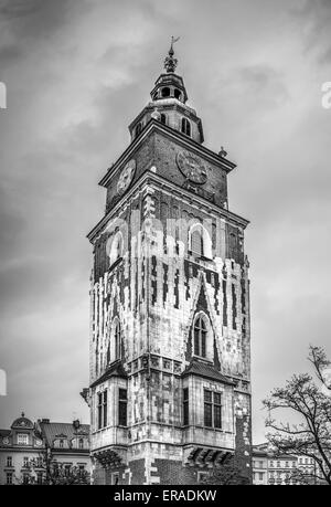 B&W antike Rathaus in Krakau (Krakow), Polen Stockfoto