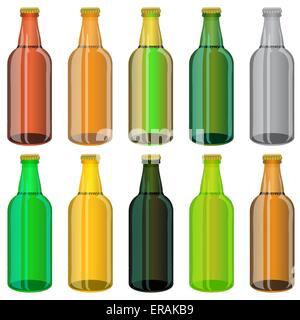 Reihe von bunten Glas-Bierflaschen Stock Vektor