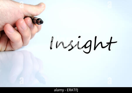 Stift in der Hand isoliert auf weißem Hintergrund Insight Concept Stockfoto