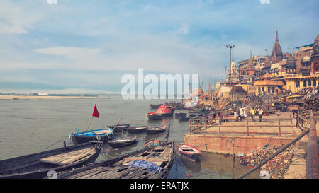 Eine Ansicht des Heiligen Ghats von Varanasi Stockfoto