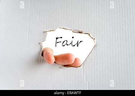 Hand und Text auf dem Karton Hintergrund Messe Stockfoto