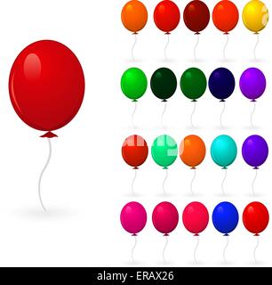Reihe von bunten Luftballons auf weißem Hintergrund. Vektor-Illustration. Stock Vektor