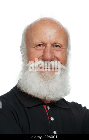 Alter Mann mit langem Bart auf einem weißen Hintergrund Stockfoto