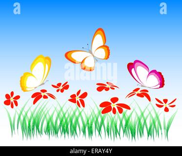 Blumen und Schmetterlinge, Illustration, Vektor Stock Vektor